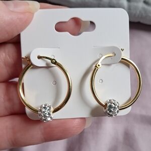 Vintage Macy's 14kt Gold Sterling Silver Crystal Pavé Fireball Hoop Earrings